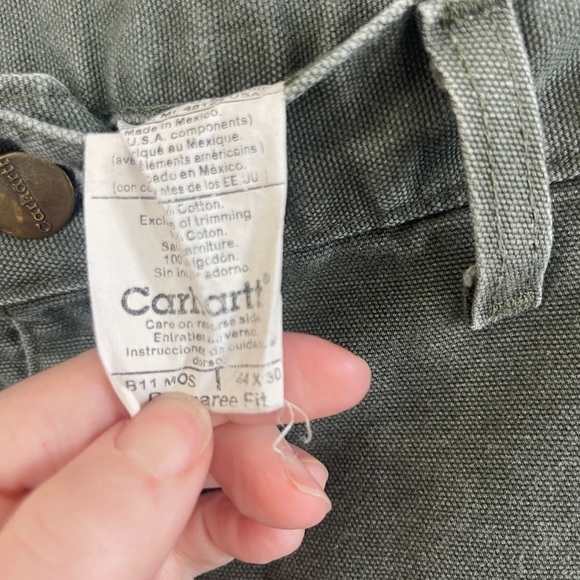 Carhartt Dungaree Canvas Carpenter pants 44x30 Moss Workwear Flaw - Picture 2 of 6